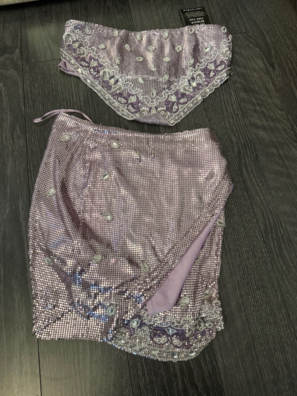 Retrofete Lavender Sequin Mini Skirt and Top